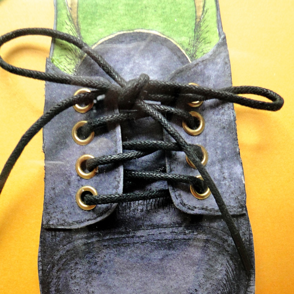 立体的な革靴の絵画 アート 原画 額装 水彩画 ペン画