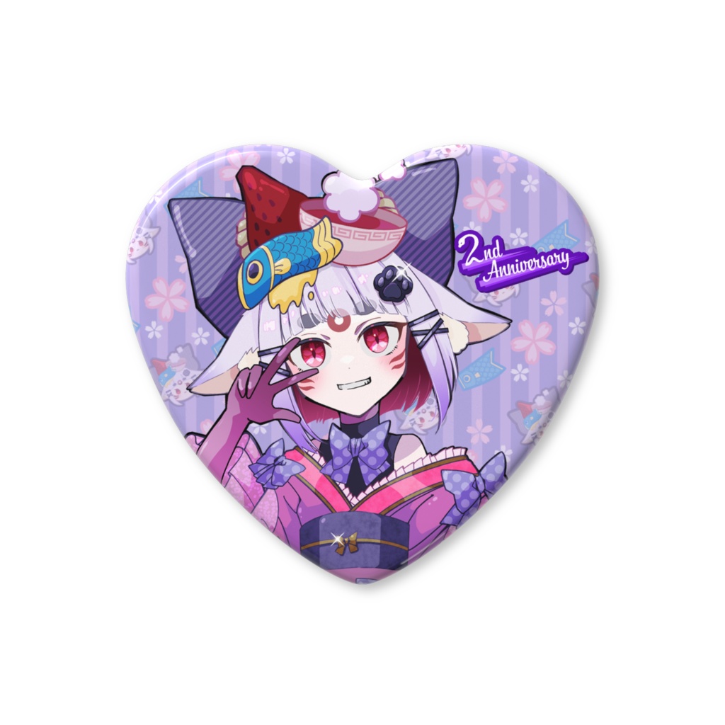 ２周年記念　アイドルこんちゃんニンマリハート缶バッジ