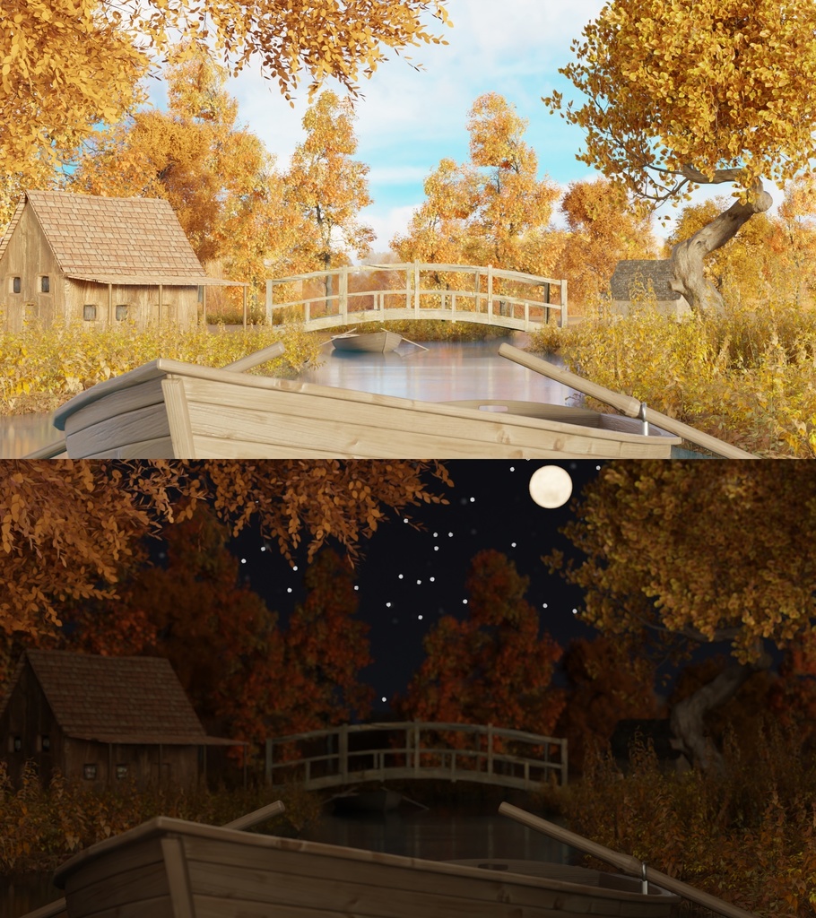[방송배경] Autumn Ginkgo Lakeside (day&night)