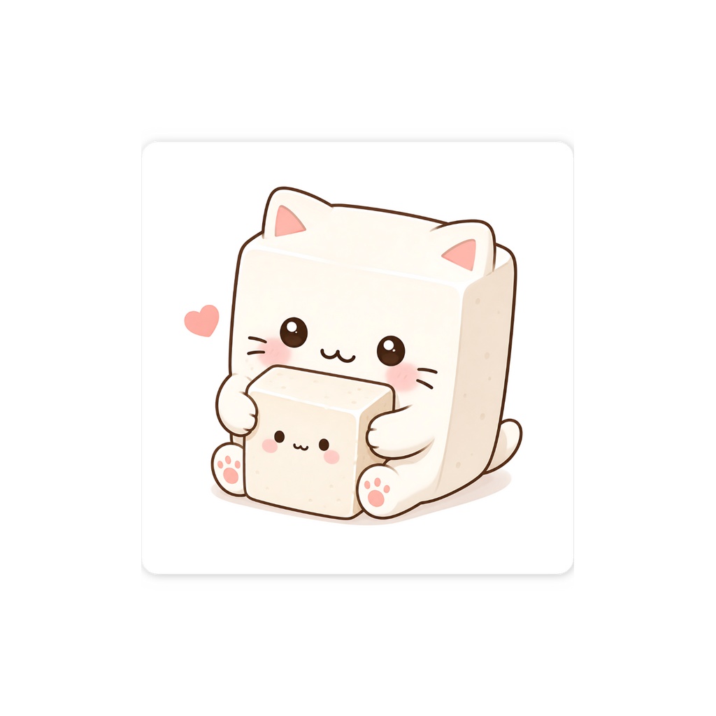 かわいい豆腐猫が豆腐を抱きしめる