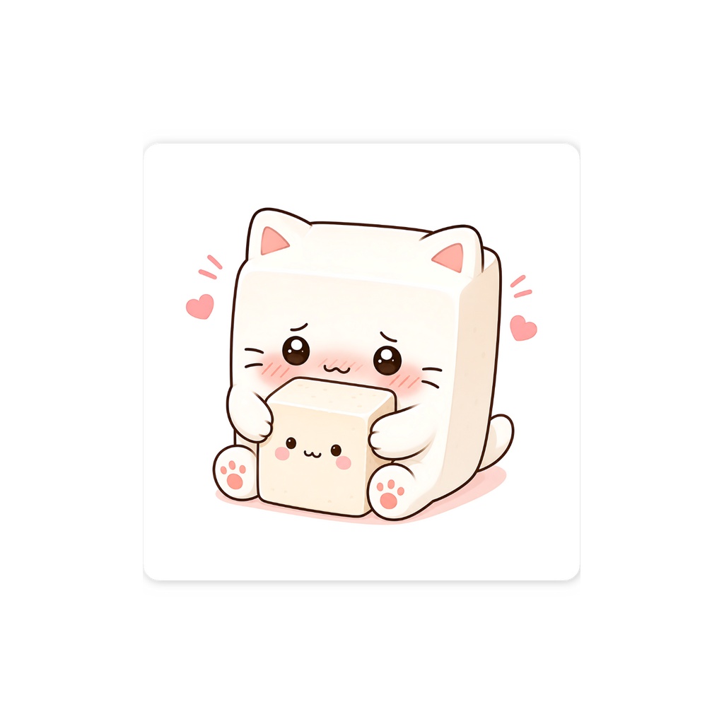 かわいい豆腐猫は豆腐キューブを抱擁
