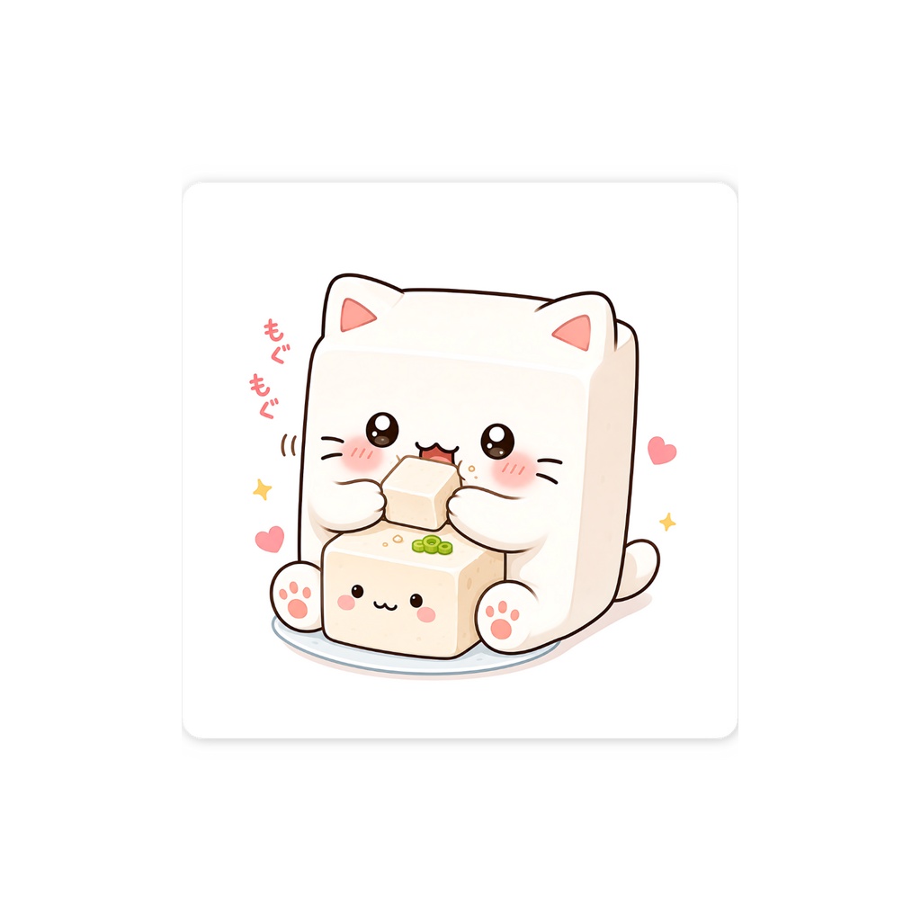 かわいい豆腐猫は豆腐を食べる