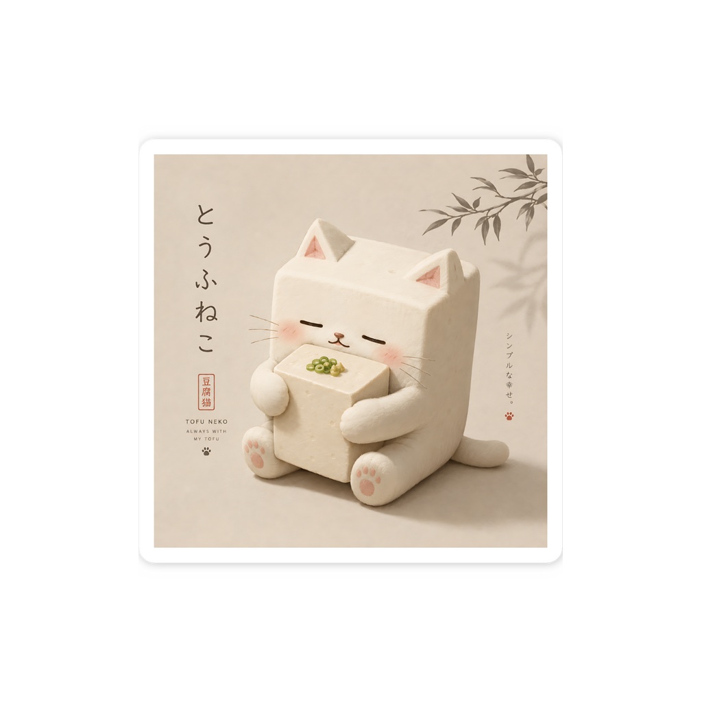 かわいい豆腐猫が豆腐を抱きしめる