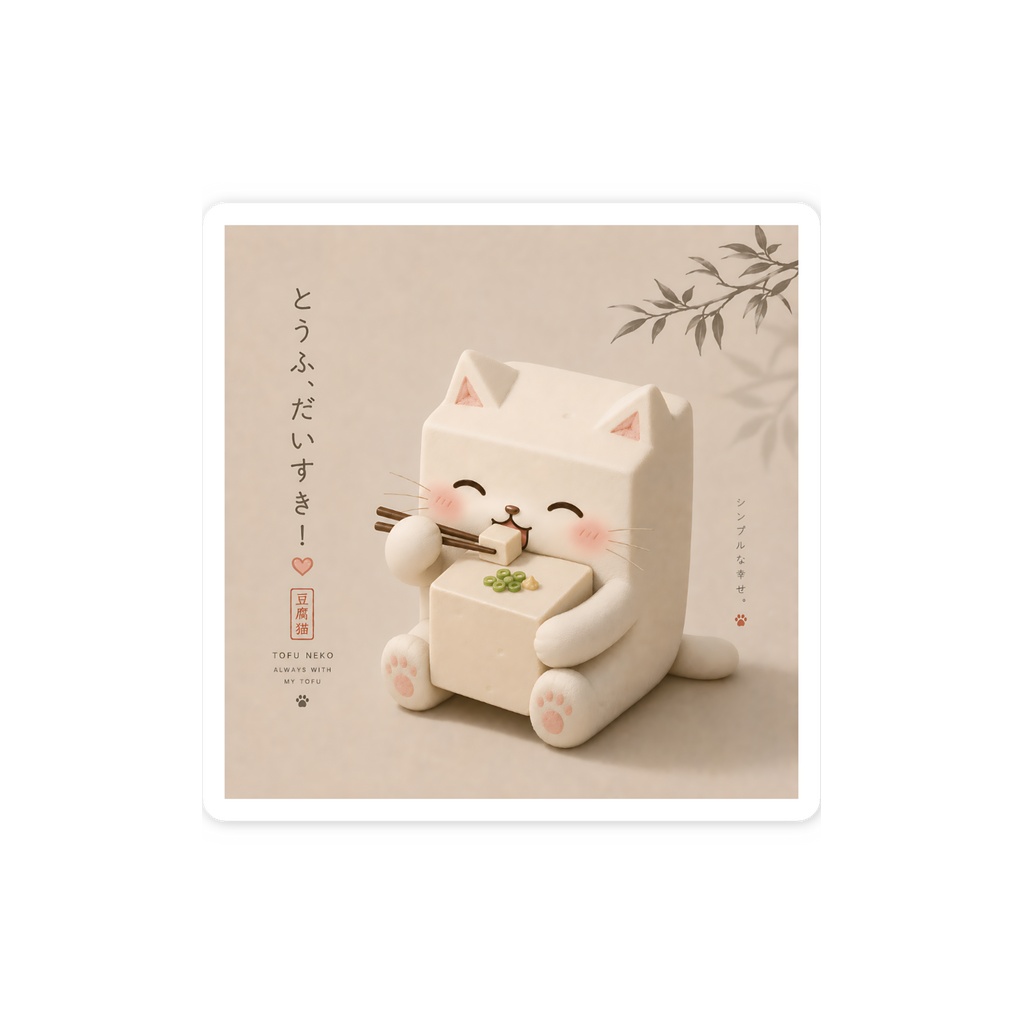 かわいい豆腐猫は豆腐を食べる