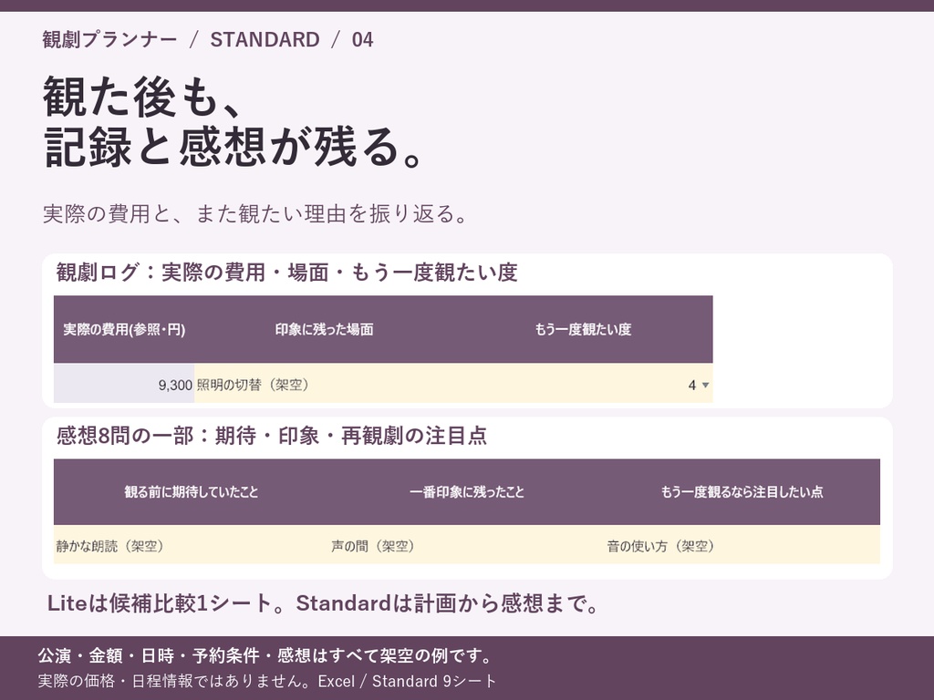 観劇プランナー|候補比較・予算・遠征・感想を1つに(Excel)