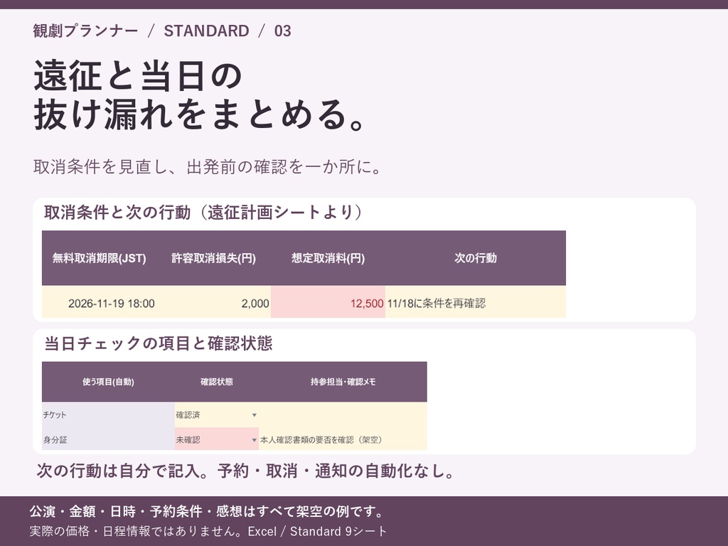 観劇プランナー|候補比較・予算・遠征・感想を1つに(Excel)