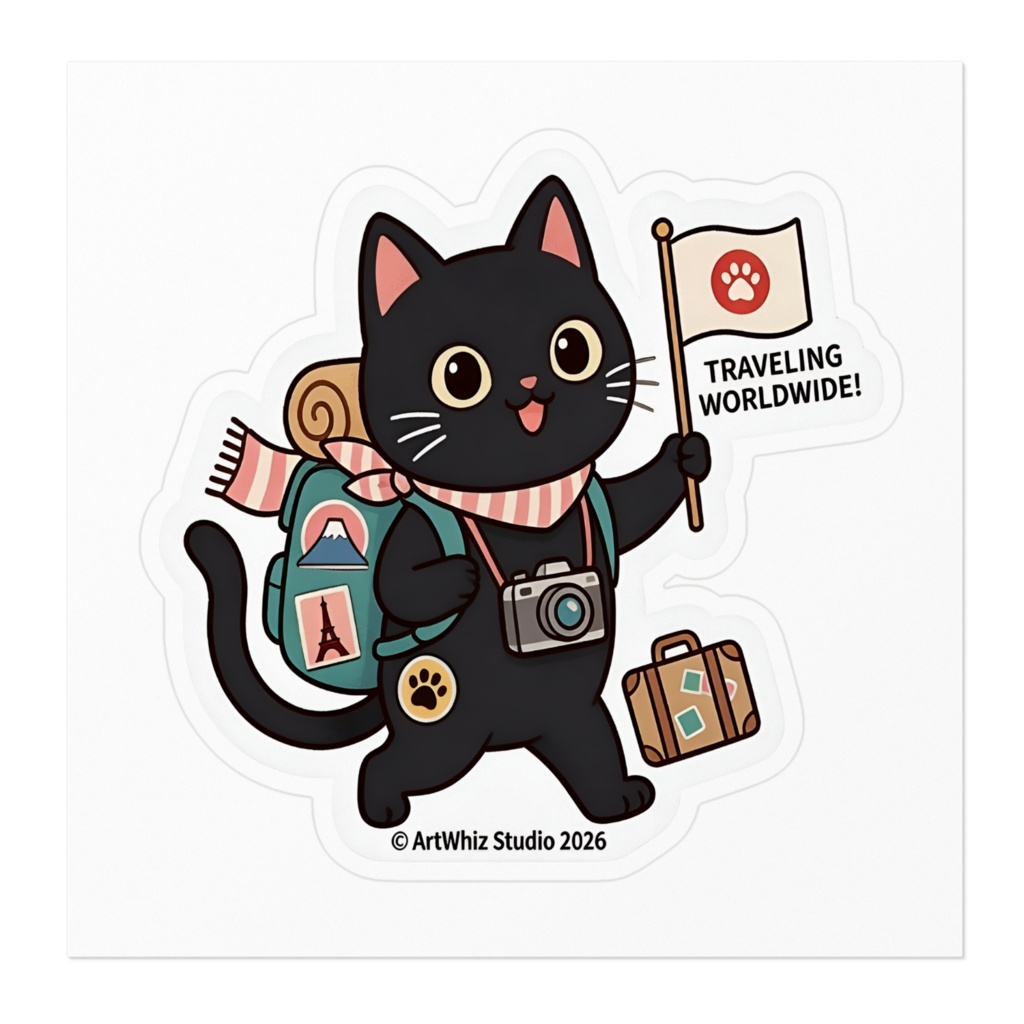 【黒猫シリーズ】世界旅行! 黒猫ステッカー(TRAVELING WORLDWIDE)