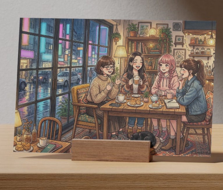 【商用利用可】雨の日のカフェテラス(Cozy Rainy Cafe) 高画質デジタル壁紙・背景素材セット(2K/4K)