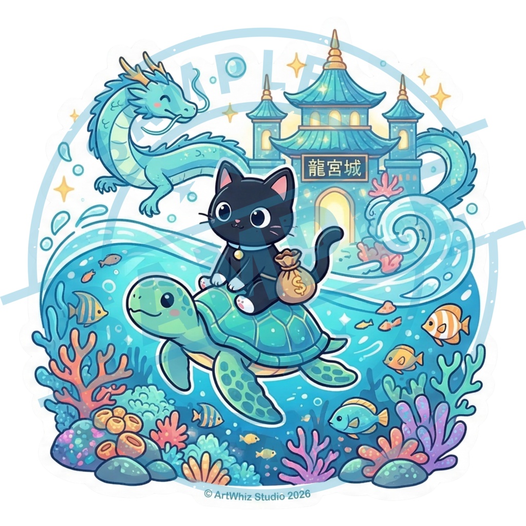 【黒猫シリーズ】海底の冒険! 竜宮城ステッカー(全3種)