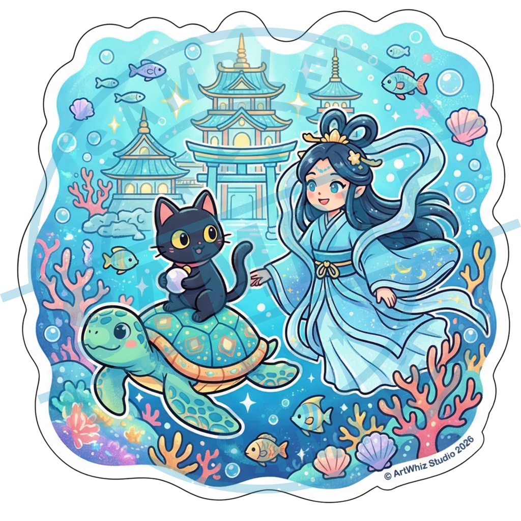 【黒猫シリーズ】海底の冒険! 竜宮城ステッカー(全3種)