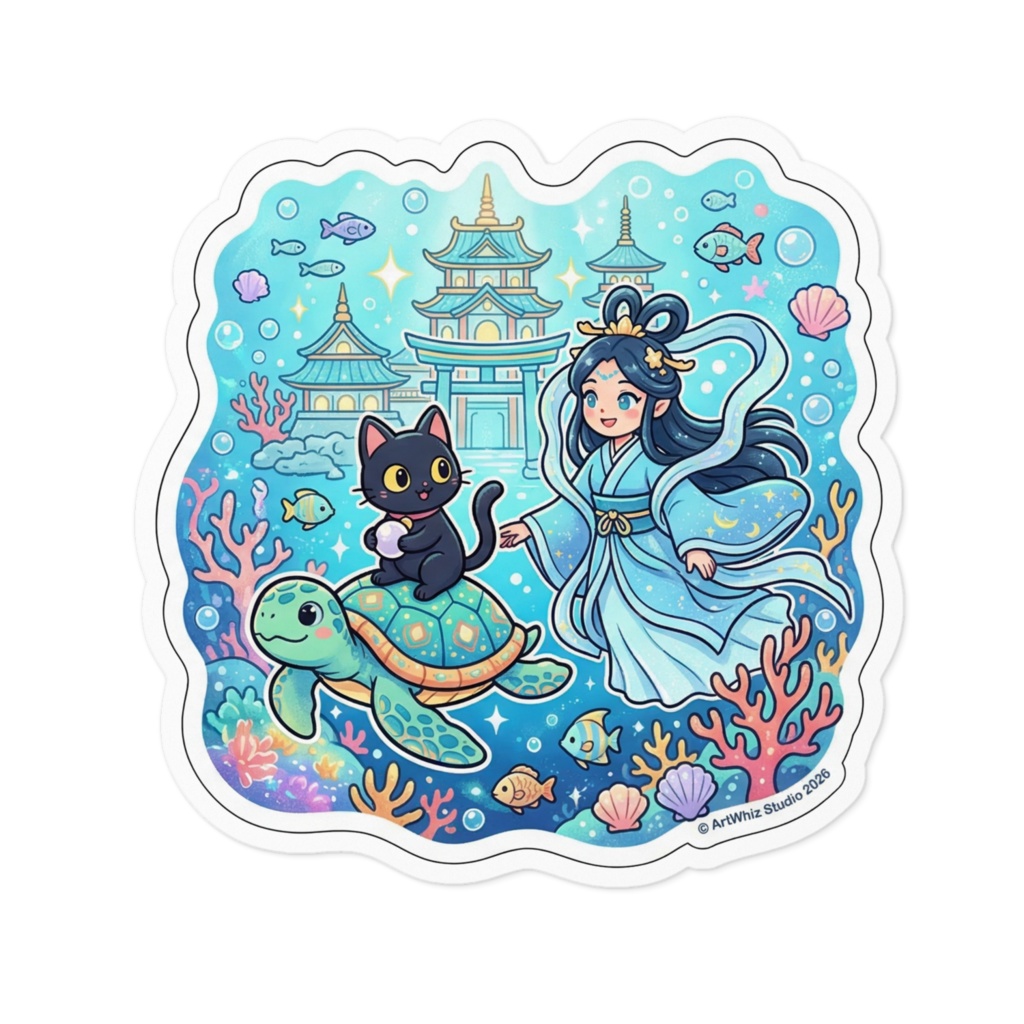 【黒猫シリーズ】海底の冒険! 竜宮城ステッカー(全3種)