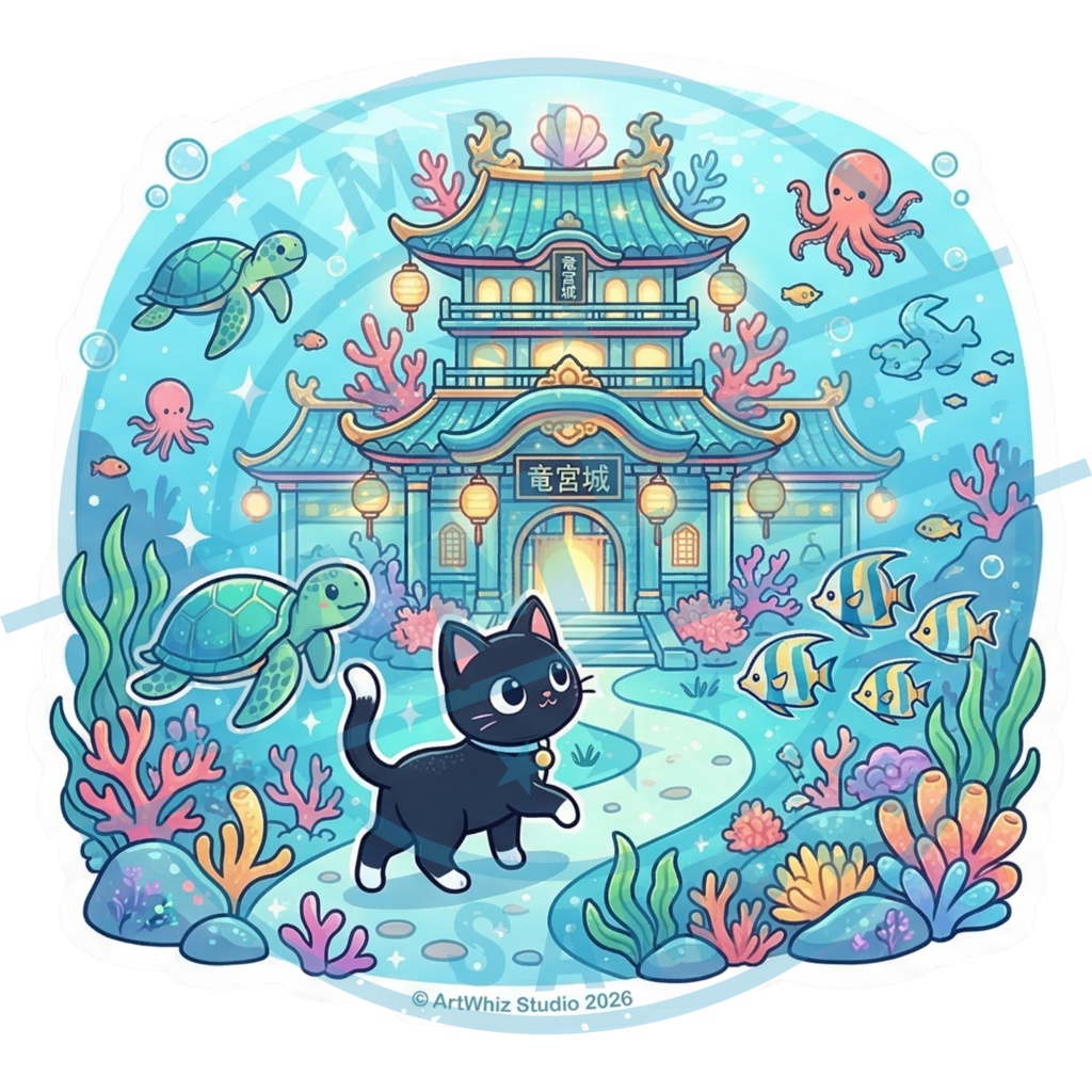 【黒猫シリーズ】海底の冒険! 竜宮城ステッカー(全3種)