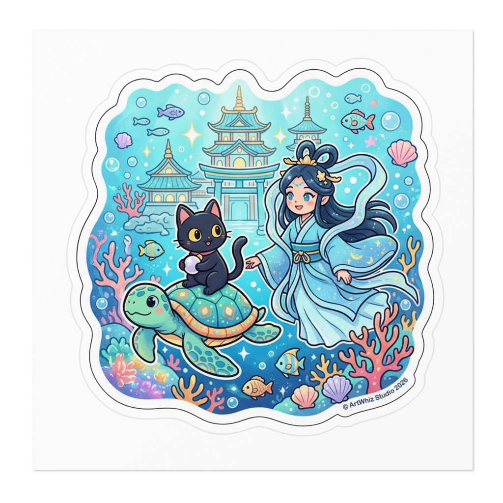 【黒猫シリーズ】海底の冒険! 竜宮城ステッカー(全3種)