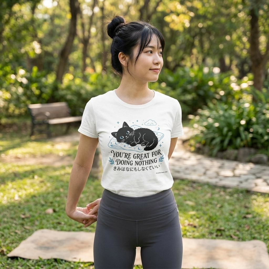 【黒猫シリーズ】きみはなにもしなくていい。 癒しのメッセージTシャツ
