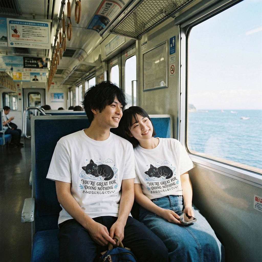 【黒猫シリーズ】きみはなにもしなくていい。 癒しのメッセージTシャツ