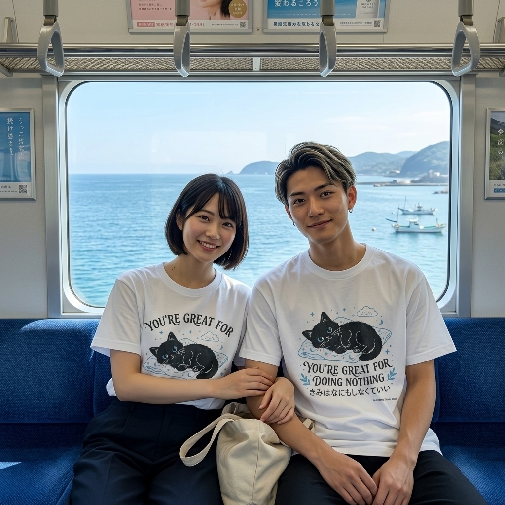 【黒猫シリーズ】きみはなにもしなくていい。 癒しのメッセージTシャツ