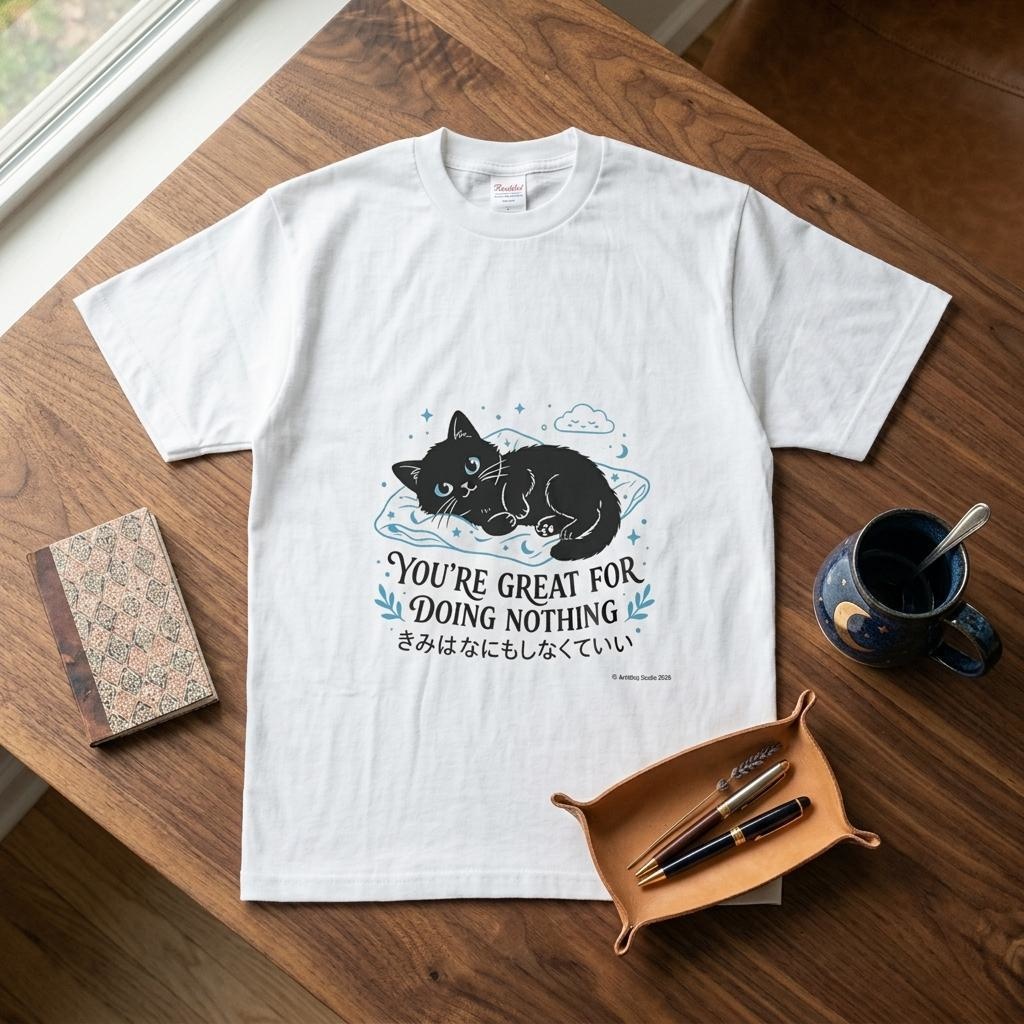 【黒猫シリーズ】きみはなにもしなくていい。 癒しのメッセージTシャツ