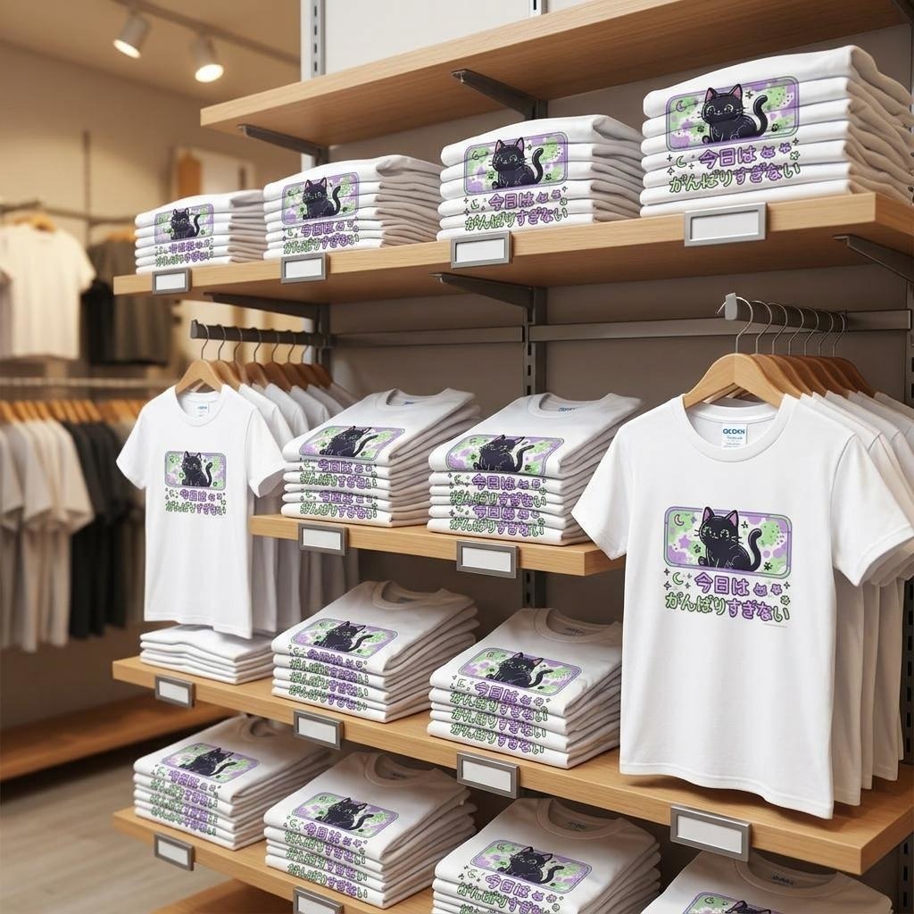 【黒猫シリーズ】今日はがんばりすぎない。癒やしのメッセージTシャツ