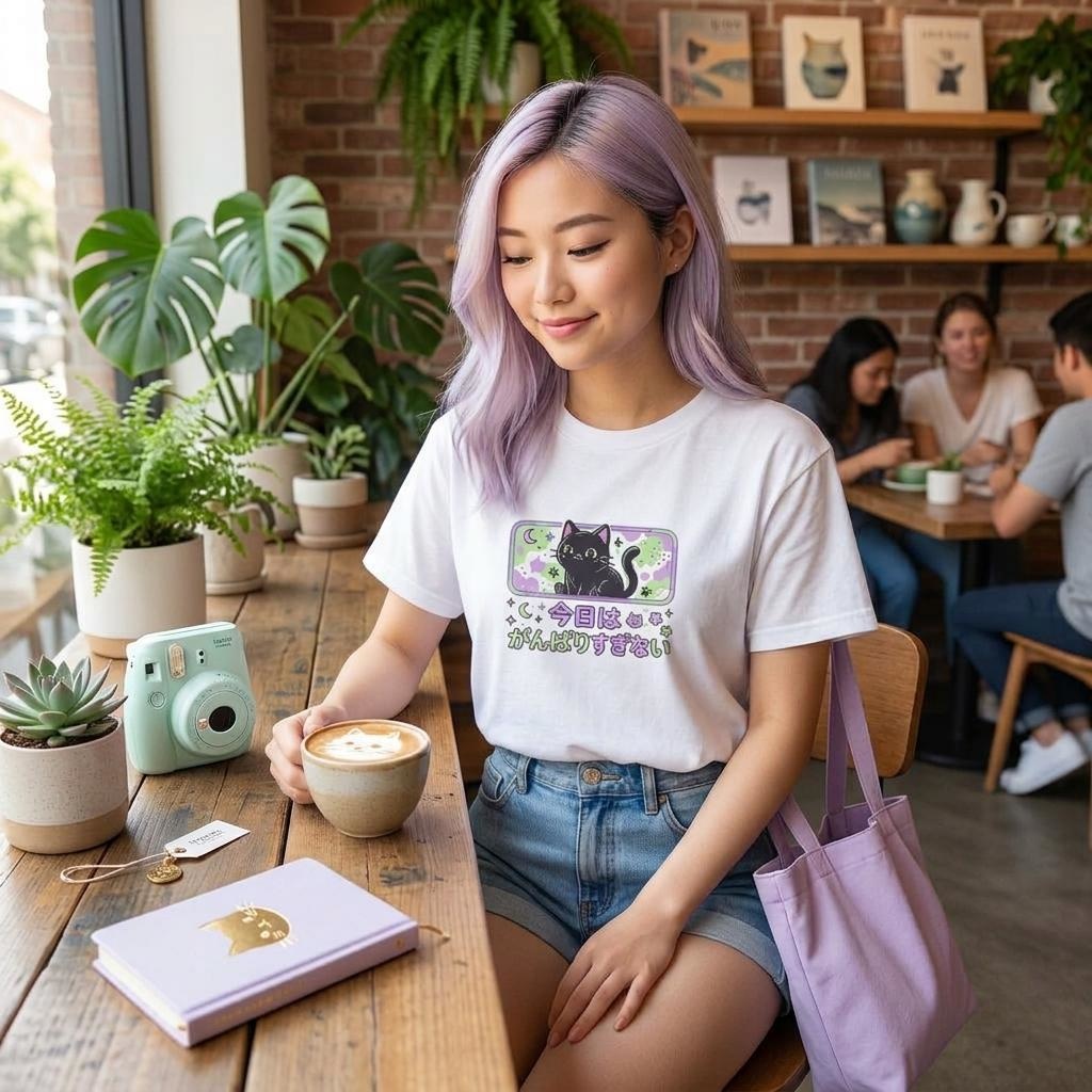 【黒猫シリーズ】今日はがんばりすぎない。癒やしのメッセージTシャツ