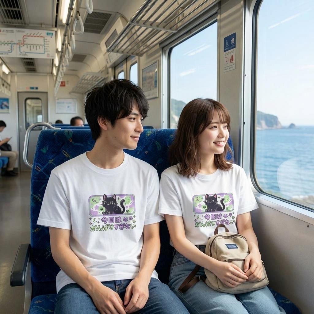 【黒猫シリーズ】今日はがんばりすぎない。癒やしのメッセージTシャツ