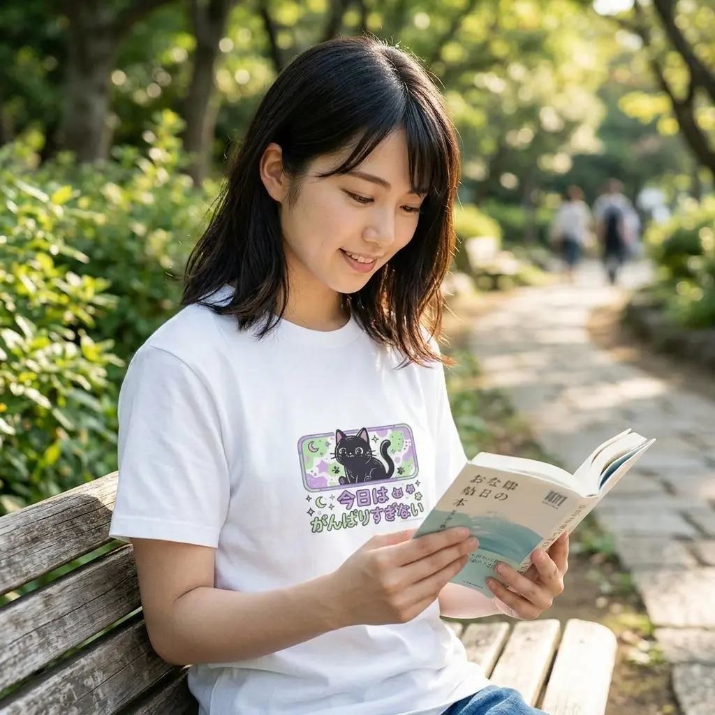 【黒猫シリーズ】今日はがんばりすぎない。癒やしのメッセージTシャツ