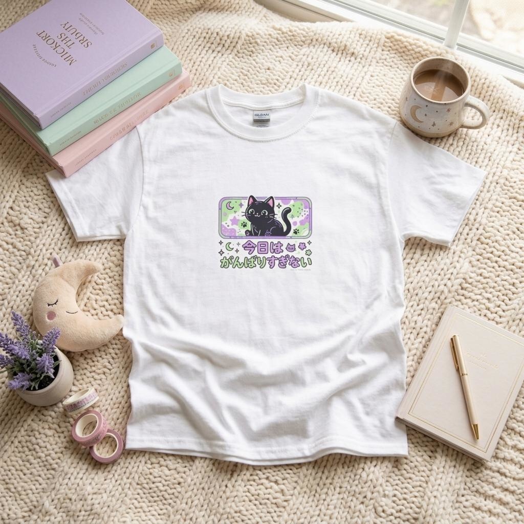 【黒猫シリーズ】今日はがんばりすぎない。癒やしのメッセージTシャツ