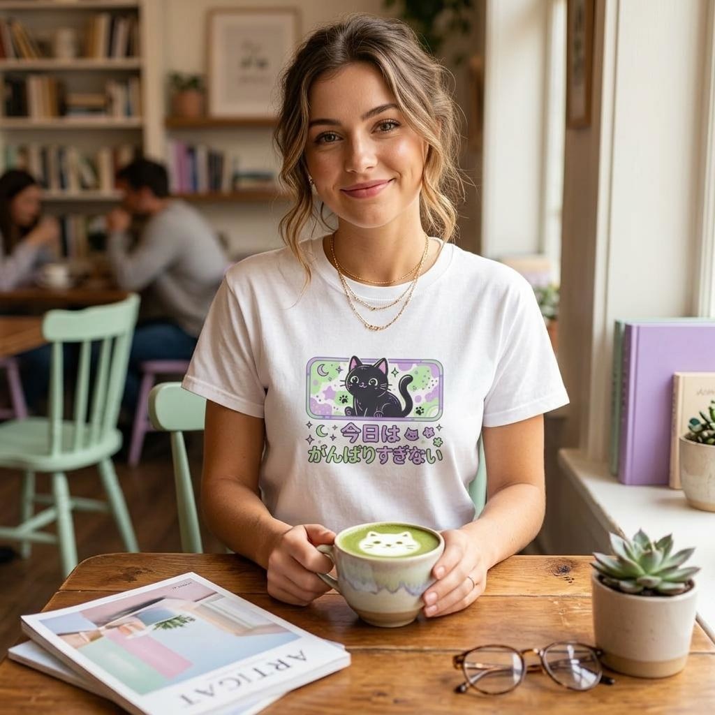 【黒猫シリーズ】今日はがんばりすぎない。癒やしのメッセージTシャツ