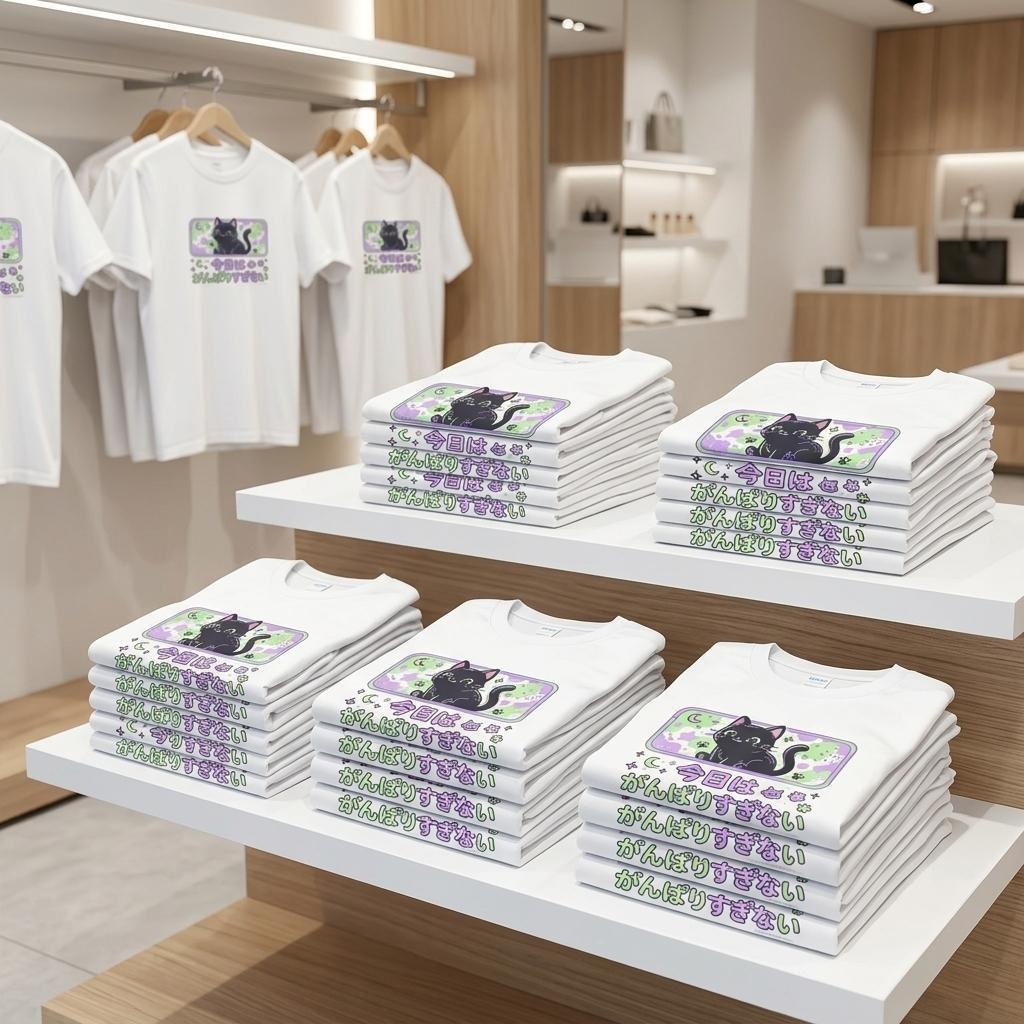 【黒猫シリーズ】今日はがんばりすぎない。癒やしのメッセージTシャツ