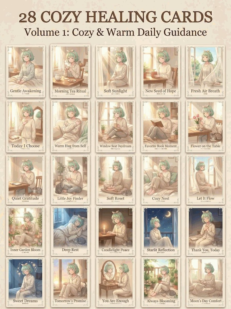 【PC用デジタル占いアプリ&34P解説書付】みのりの心地よい癒しのオラクルカード Vol.1 (全28枚 / 高画質・印刷対応PDF)