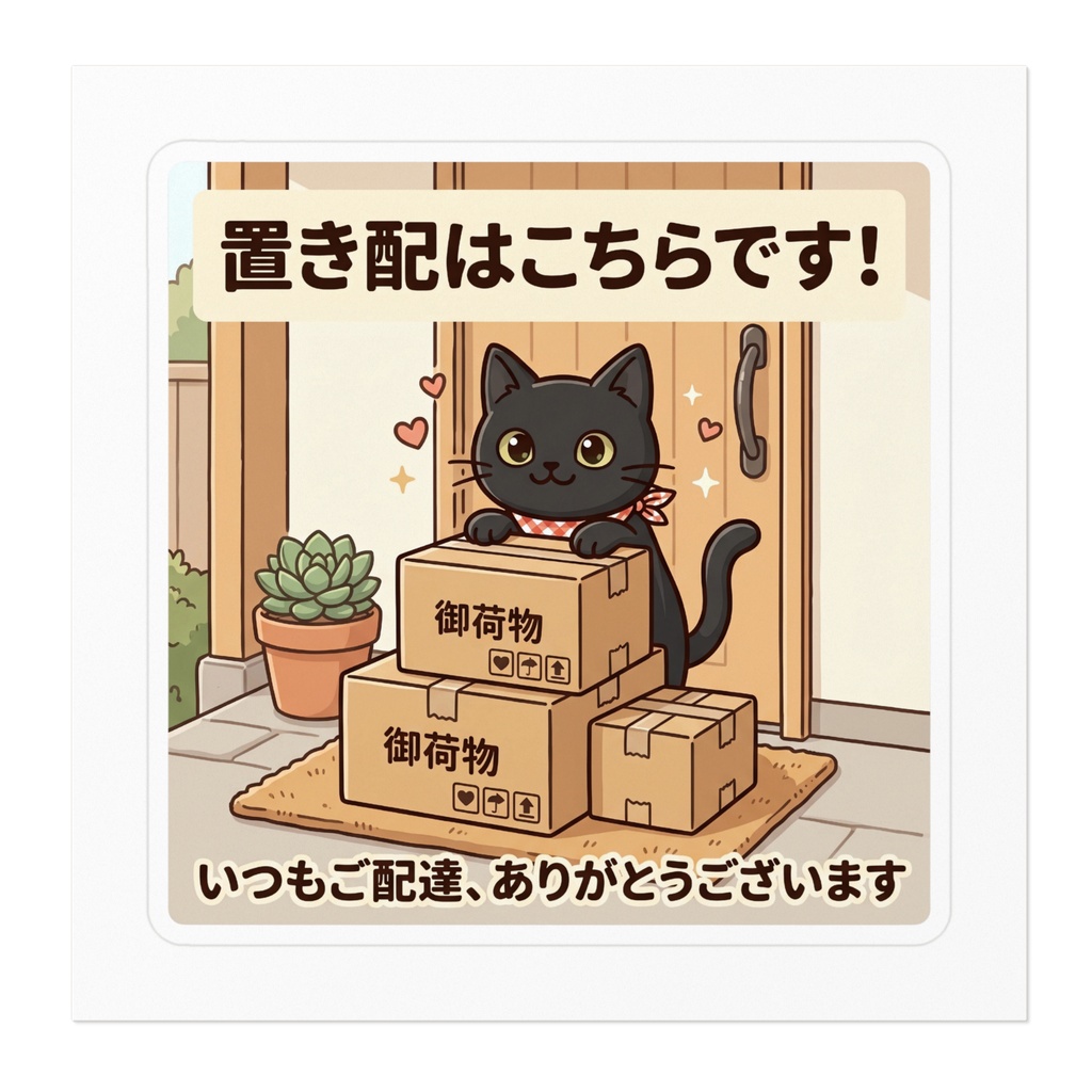 【黒猫シリーズ】置き配はこちらです!玄関先でご案内する黒猫ステッカー