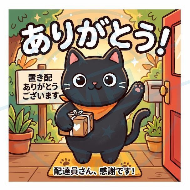 【黒猫シリーズ】配達員さん感謝!手を振るお出迎え黒猫ステッカー