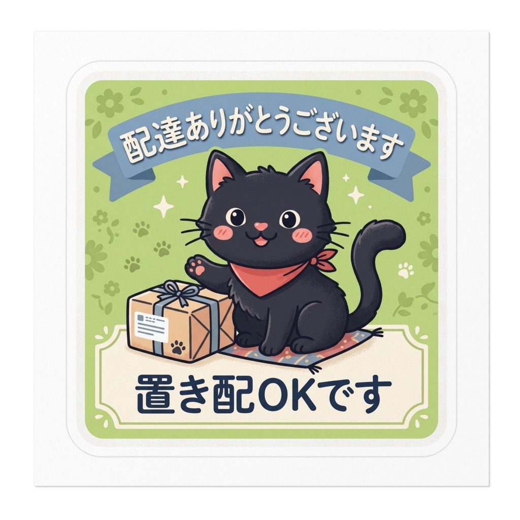 【黒猫シリーズ】配達ありがとうございます!お庭に馴染むボタニカル黒猫ステッカー