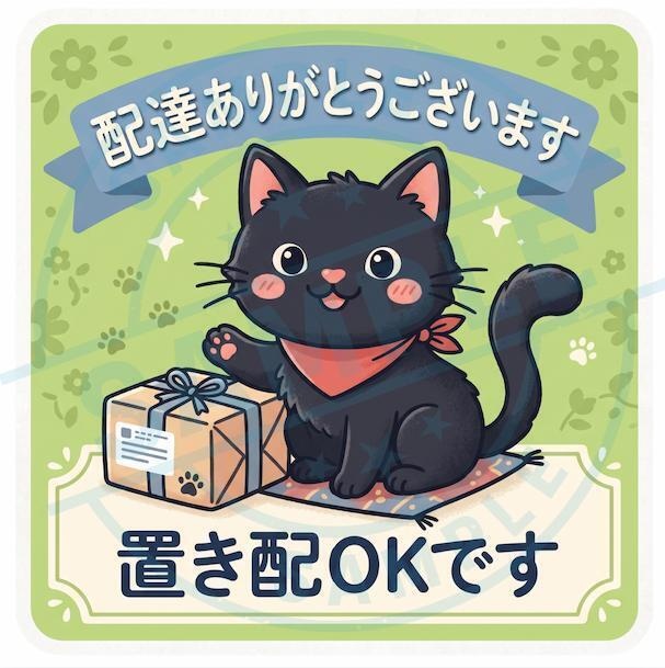 【黒猫シリーズ】配達ありがとうございます!お庭に馴染むボタニカル黒猫ステッカー