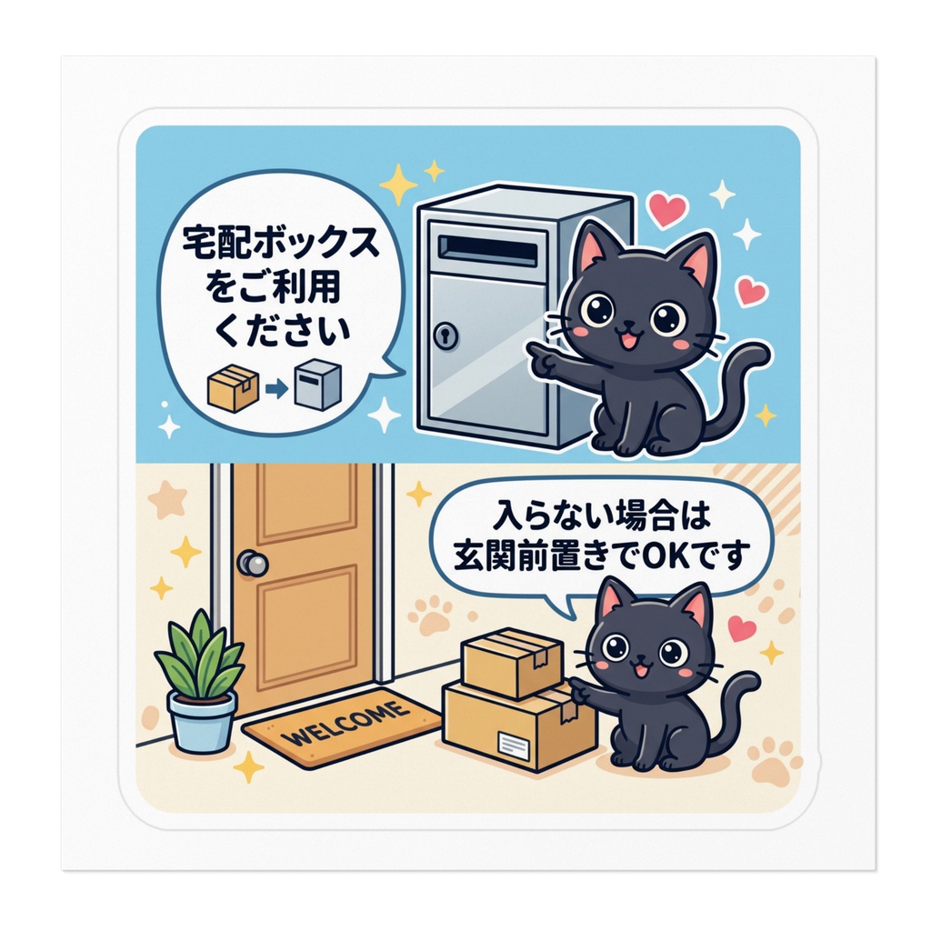 【黒猫シリーズ】宅配ボックスをご利用ください!玄関前置き対応黒猫ステッカー