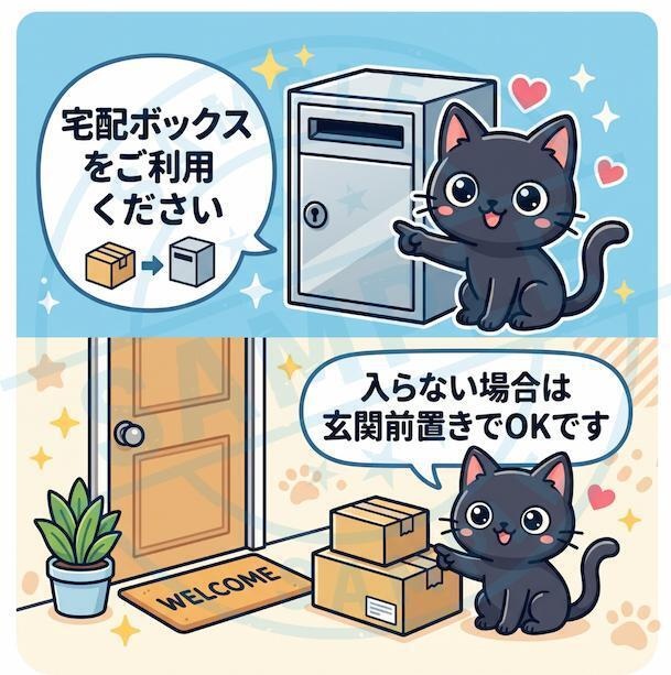 【黒猫シリーズ】宅配ボックスをご利用ください！玄関前置き対応黒猫ステッカー