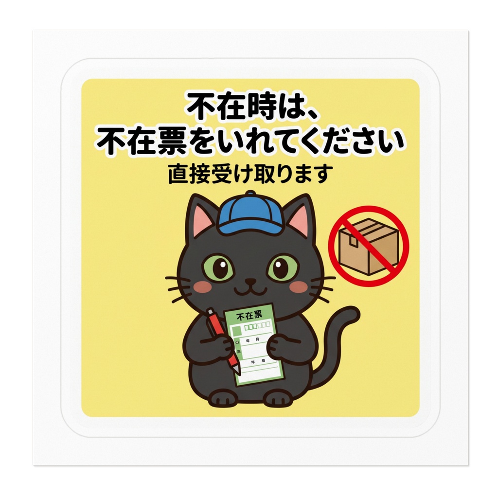 【黒猫シリーズ】直接受け取ります!配達員帽子黒猫ステッカー