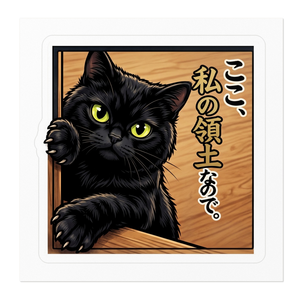 【黒猫シリーズ】ここ、私の領土なので。木枠からひょっこり黒猫ステッカー