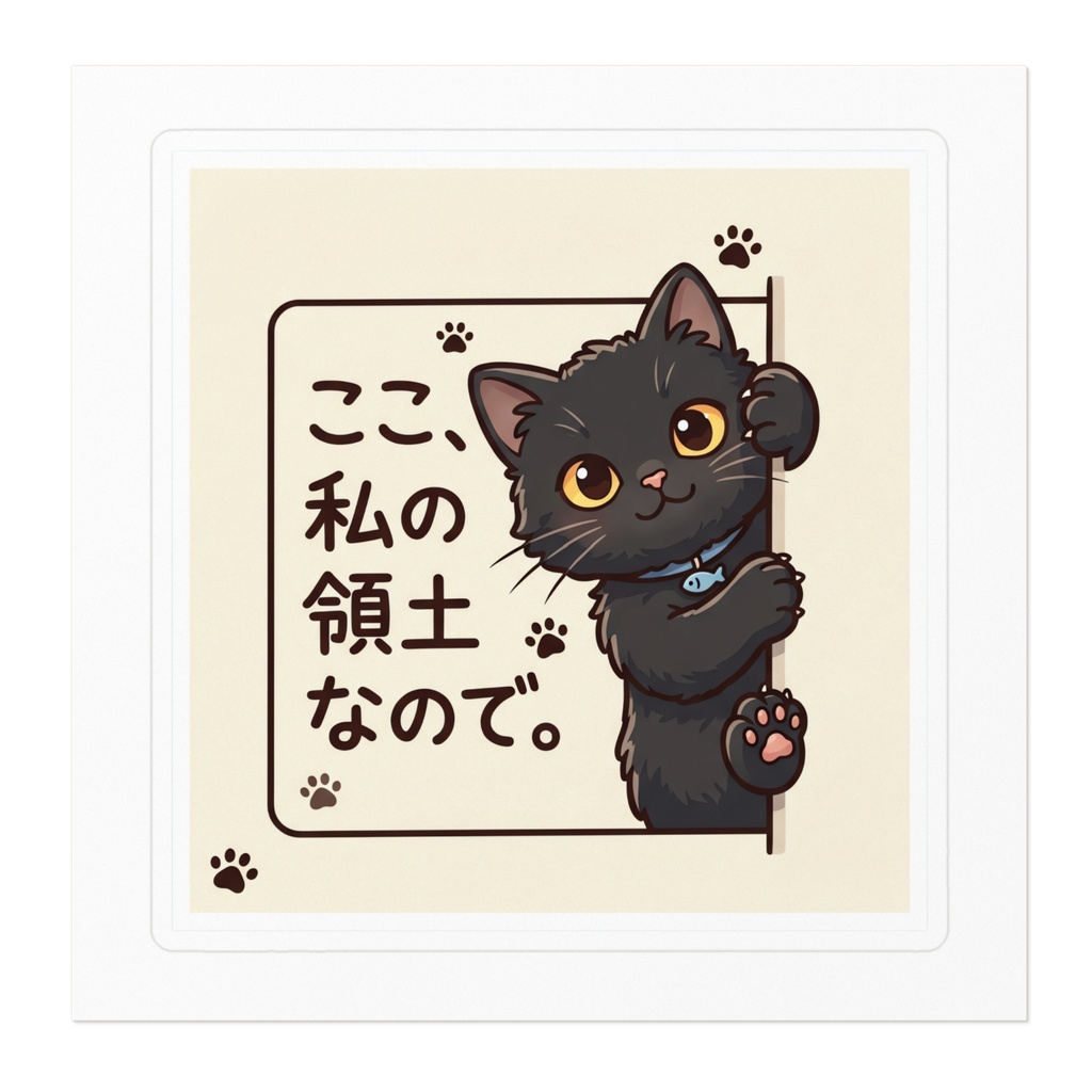 【黒猫シリーズ】ここ、私の領土なので。アイボリーのナチュラル黒猫ステッカー