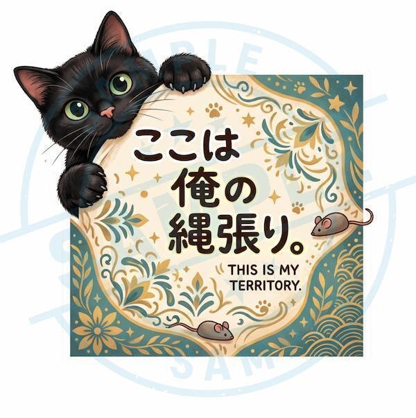 【黒猫シリーズ】ここは俺の縄張り。力強く主張する黒猫ステッカー