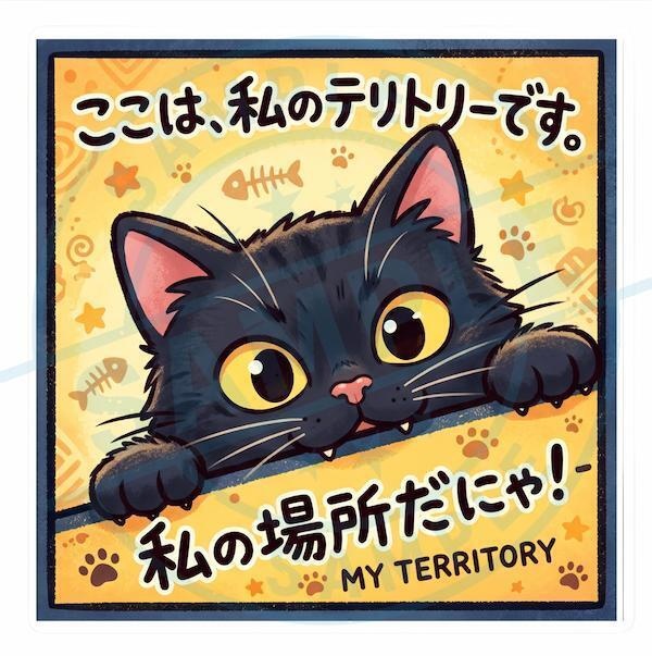 【黒猫シリーズ】ここは、私のテリトリーです。私の場所だにゃ！黒猫ステッカー