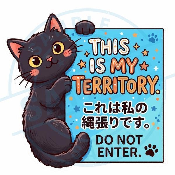 【黒猫シリーズ】THIS IS MY TERRITORY. 立ち入り禁止風の英語黒猫ステッカー