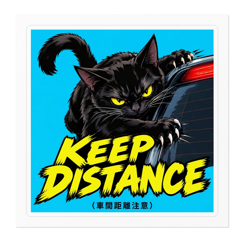 【黒猫シリーズ】KEEP DISTANCE(車間距離注意) あおり運転防止の黒猫カーステッカー