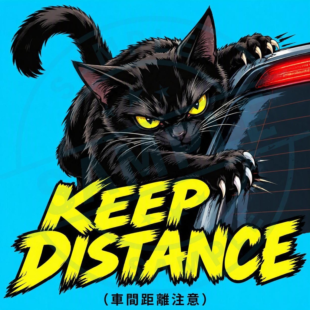 【黒猫シリーズ】KEEP DISTANCE（車間距離注意） あおり運転防止の黒猫カーステッカー