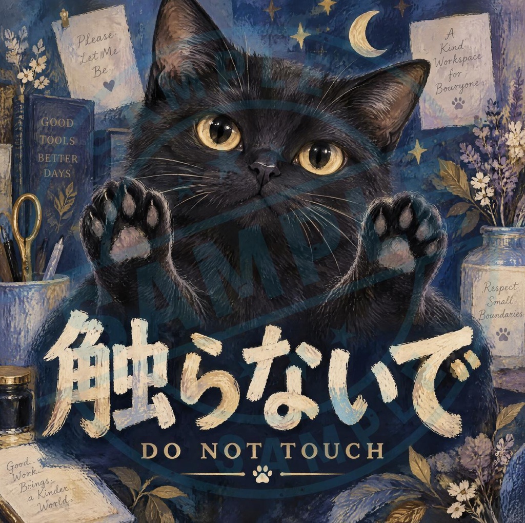【黒猫 SIGNATURE】触らないで（DO NOT TOUCH） 展示品・コレクション用マナーステッカー