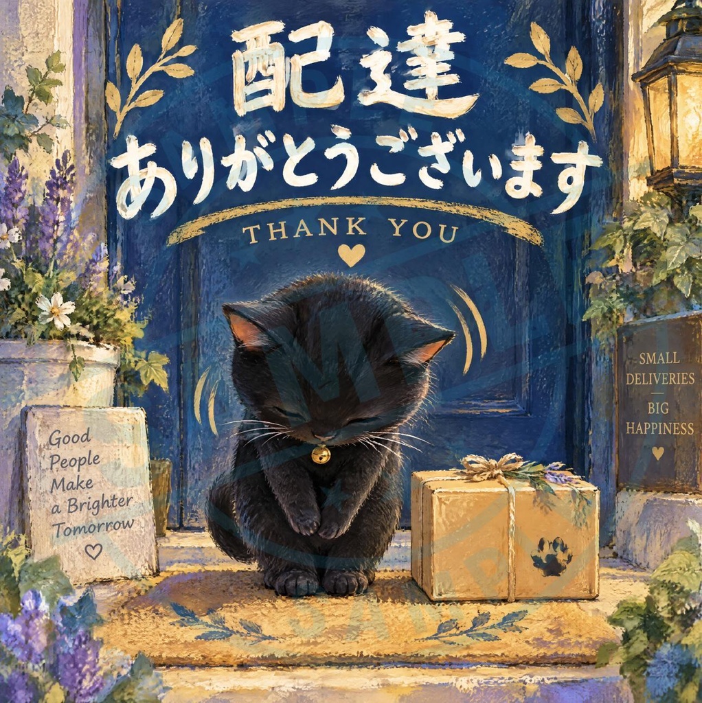 【黒猫 SIGNATURE】配達ありがとうございます（THANK YOU） 玄関・置き配感謝ステッカー