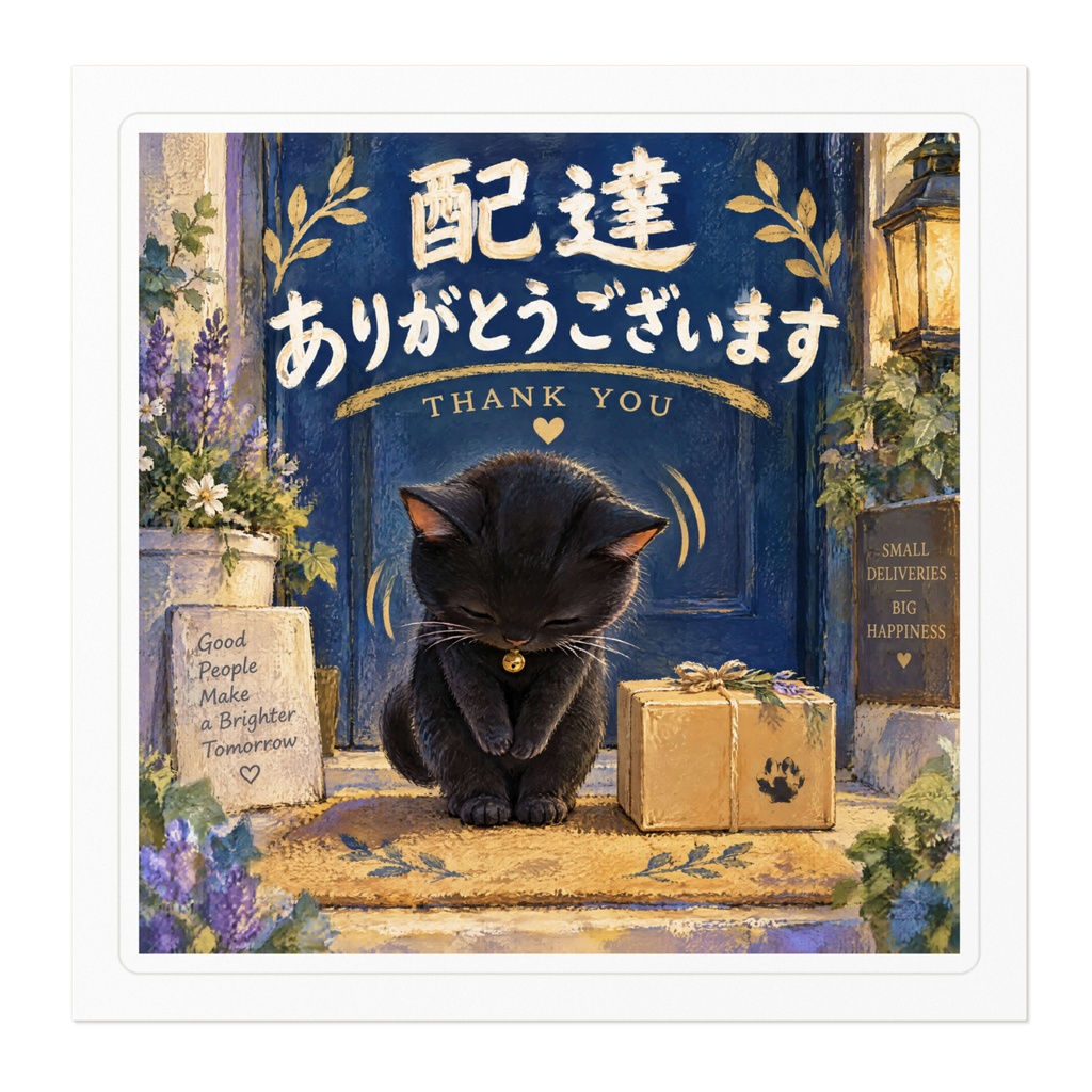 【黒猫 SIGNATURE】配達ありがとうございます(THANK YOU) 玄関・置き配感謝ステッカー