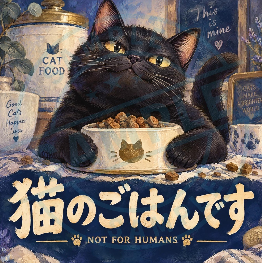 【黒猫 SIGNATURE】猫のごはんです（NOT FOR HUMANS） フード保存・キッチン用ステッカー