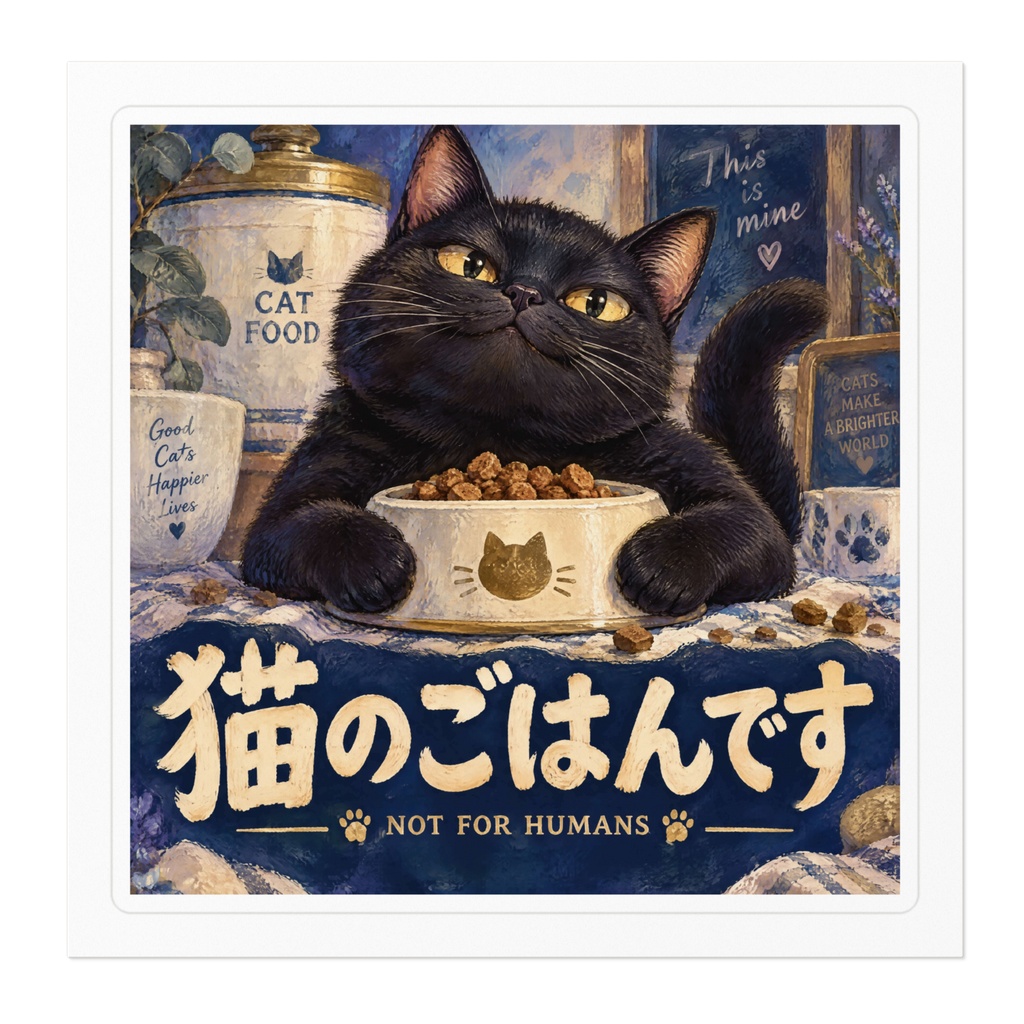 【黒猫 SIGNATURE】猫のごはんです(NOT FOR HUMANS) フード保存・キッチン用ステッカー