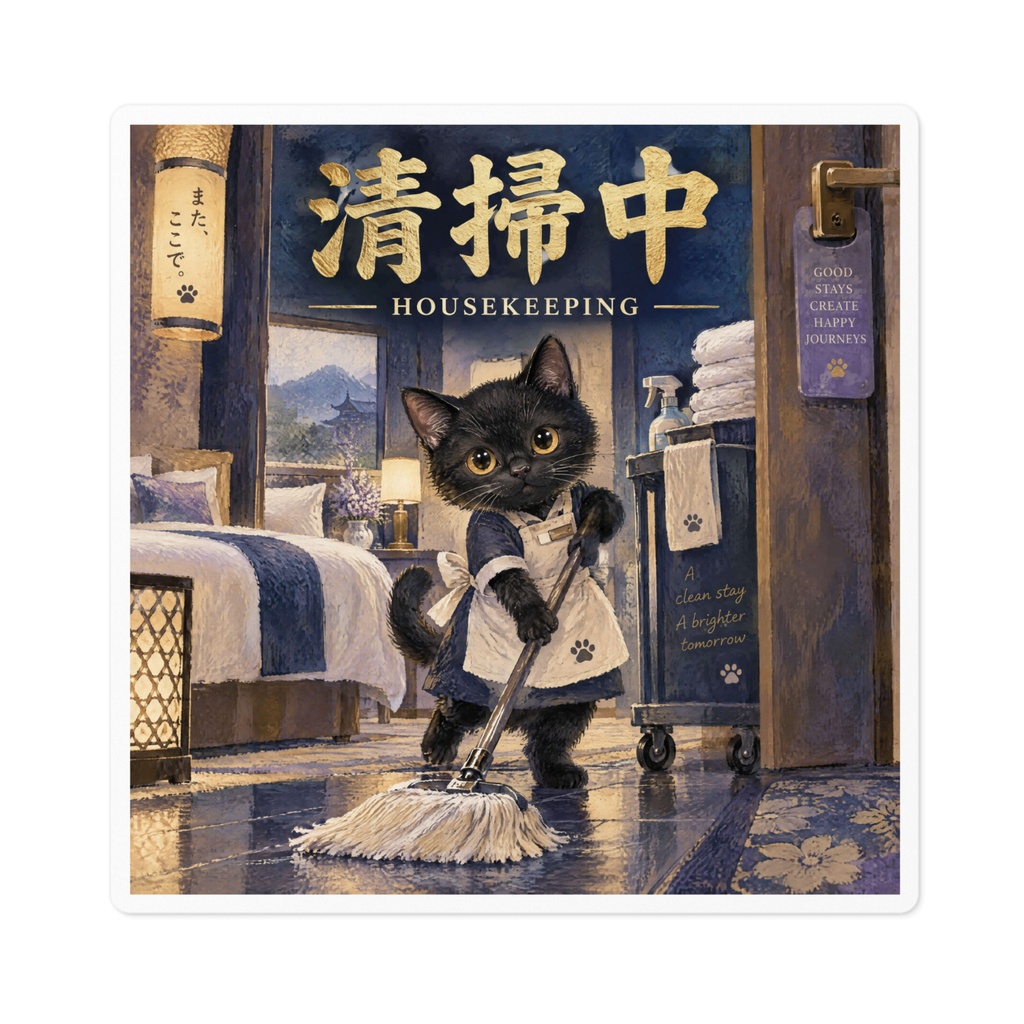 【黒猫 SIGNATURE】清掃中(HOUSEKEEPING) ホテル・客室用マナーステッカー
