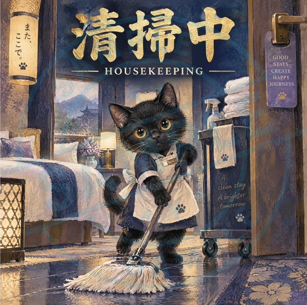 【黒猫 SIGNATURE】清掃中（HOUSEKEEPING） ホテル・客室用マナーステッカー